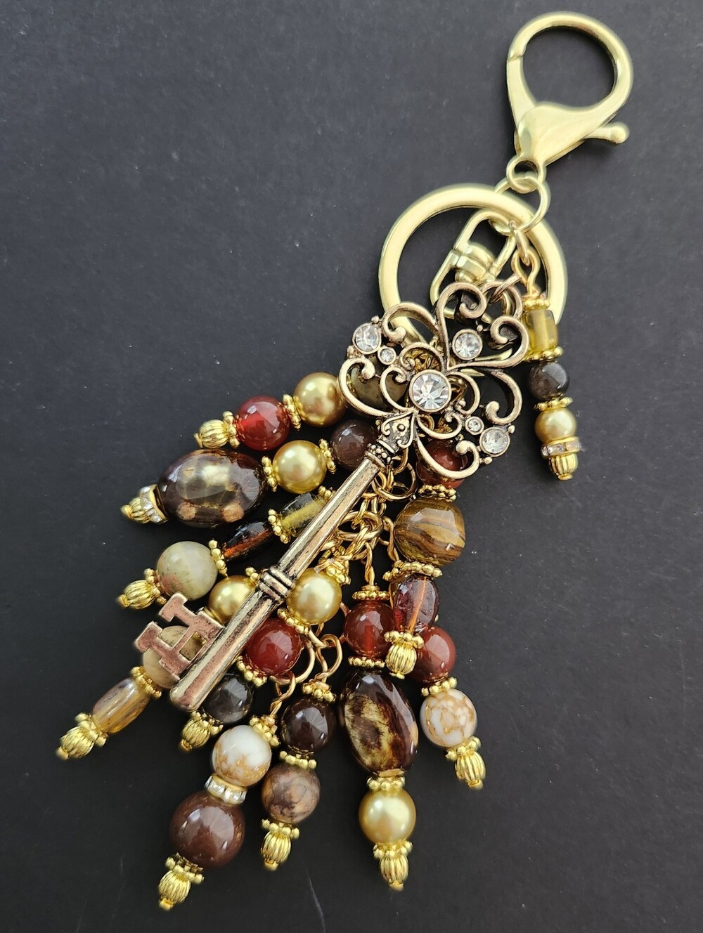 Vintage-inspired Key Purse Charm or Keychain Jasper Agate Carnelian Handcrafted